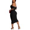 imagePINSV Women Ruched Off Shoulder Dress Bodycon Party Elegant Midi DressesSparkly Black