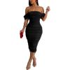 imagePINSV Women Ruched Off Shoulder Dress Bodycon Party Elegant Midi DressesSparkly Black