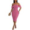 imagePINSV Women Ruched Off Shoulder Dress Bodycon Party Elegant Midi DressesSparkly Pink