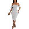 imagePINSV Women Sparkly Ruched Off Shoulder Dress Bodycon Party Elegant Midi Dresses White L