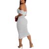 imagePINSV Women Sparkly Ruched Off Shoulder Dress Bodycon Party Elegant Midi Dresses White L