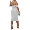imagePINSV Women Sparkly Ruched Off Shoulder Dress Bodycon Party Elegant Midi Dresses White L