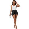 imagePINSV Womens Denim Skorts Stretchy Asymmetrical Jean Skirt ShortsBlack