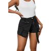 imagePINSV Womens Denim Skorts Stretchy Asymmetrical Jean Skirt ShortsBlack