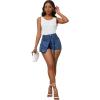 imagePINSV Womens Denim Skorts Stretchy Asymmetrical Jean Skirt ShortsBlue