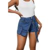 imagePINSV Womens Denim Skorts Stretchy Asymmetrical Jean Skirt ShortsBlue