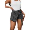 imagePINSV Womens Denim Skorts Stretchy Asymmetrical Jean Skirt ShortsGrey