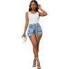 imagePINSV Womens Denim Skorts Stretchy Asymmetrical Jean Skirt ShortsLight Blue