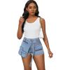 imagePINSV Womens Denim Skorts Stretchy Asymmetrical Jean Skirt ShortsLight Blue