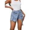 imagePINSV Womens Denim Skorts Stretchy Asymmetrical Jean Skirt ShortsLight Blue