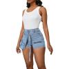 imagePINSV Womens Denim Skorts Stretchy Asymmetrical Jean Skirt ShortsLight Blue