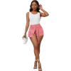 imagePINSV Womens Denim Skorts Stretchy Asymmetrical Jean Skirt ShortsPink