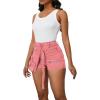 imagePINSV Womens Denim Skorts Stretchy Asymmetrical Jean Skirt ShortsPink