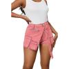 imagePINSV Womens Denim Skorts Stretchy Asymmetrical Jean Skirt ShortsPink