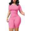 imageLounge Wear Casual 2 Piece Outfits Sets for Women Skinny Crew Neck Tshirt High Waist Leggings Shorts Workout SetPink