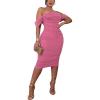 imagePINSV Women Ruched Off Shoulder Dress Bodycon Party Elegant Midi DressesSparkly Pink
