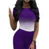 imagePINSV Lounge Wear Casual 2 Piece Outfits Sets for Women Skinny Crew Neck Tshirt High Waist Leggings Shorts Workout Set Gradient Purple L