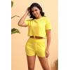 imagePINSV Summer Womens 2 Piece Outfits Tracksuit Short Sleeve Biker Shorts Set Lounge Relax Jogging short Pants Sets Yellow XL