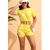 imagePINSV Summer Womens 2 Piece Outfits Tracksuit Short Sleeve Biker Shorts Set Lounge Relax Jogging short Pants Sets Yellow XL