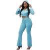 imagePINSV Women 2 Piece Outfits Velour Tracksuit Sets Long Sleeve Zip Up Crop Top Hoodie Bootcut Pants Matching Set Jogging Velvet Track Suits Light blue M