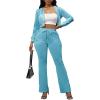 imagePINSV Women 2 Piece Outfits Velour Tracksuit Sets Long Sleeve Zip Up Crop Top Hoodie Bootcut Pants Matching Set Jogging Velvet Track Suits Light blue M