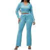 imagePINSV Women 2 Piece Outfits Velour Tracksuit Sets Long Sleeve Zip Up Crop Top Hoodie Bootcut Pants Matching Set Jogging Velvet Track Suits Light blue M