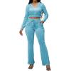 imagePINSV Women 2 Piece Outfits Velour Tracksuit Sets Long Sleeve Zip Up Crop Top Hoodie Bootcut Pants Matching Set Jogging Velvet Track Suits Light blue M