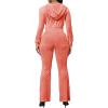 imagePINSV Women 2 Piece Outfits Velour Tracksuit Sets Long Sleeve Zip Up Crop Top Hoodie Bootcut Pants Matching Set Jogging Velvet Track Suits Pink L