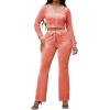 imagePINSV Women 2 Piece Outfits Velour Tracksuit Sets Long Sleeve Zip Up Crop Top Hoodie Bootcut Pants Matching Set Jogging Velvet Track Suits Pink L