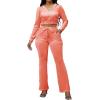 imagePINSV Women 2 Piece Outfits Velour Tracksuit Sets Long Sleeve Zip Up Crop Top Hoodie Bootcut Pants Matching Set Jogging Velvet Track Suits Pink L