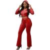 imagePINSV Women 2 Piece Outfits Velour Tracksuit Sets Long Sleeve Zip Up Crop Top Hoodie Bootcut Pants Matching Set Jogging Velvet Track Suits Red L