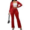 imagePINSV Women 2 Piece Outfits Velour Tracksuit Sets Long Sleeve Zip Up Crop Top Hoodie Bootcut Pants Matching Set Jogging Velvet Track Suits Red L