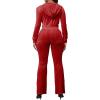 imagePINSV Women 2 Piece Outfits Velour Tracksuit Sets Long Sleeve Zip Up Crop Top Hoodie Bootcut Pants Matching Set Jogging Velvet Track Suits Red L