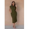 imagePINSV Women Cap Sleeves Summer Midi Dress Casual Fitted Slit Dresses with PocketsArmy Green
