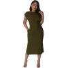 imagePINSV Women Cap Sleeves Summer Midi Dress Casual Fitted Slit Dresses with PocketsArmy Green