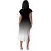 imagePINSV Women Cap Sleeves Summer Midi Dress Casual Fitted Slit Dresses with PocketsBlack White Gradient