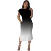 imagePINSV Women Cap Sleeves Summer Midi Dress Casual Fitted Slit Dresses with PocketsBlack White Gradient