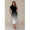 imagePINSV Women Cap Sleeves Summer Midi Dress Casual Fitted Slit Dresses with PocketsBlack White Gradient