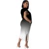 imagePINSV Women Cap Sleeves Summer Midi Dress Casual Fitted Slit Dresses with PocketsBlack White Gradient