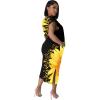 imagePINSV Women Cap Sleeves Summer Midi Dress Casual Fitted Slit Dresses with PocketsFlower Print