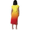 imagePINSV Women Cap Sleeves Summer Midi Dress Casual Fitted Slit Dresses with PocketsRed Yellow Gradient