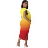 imagePINSV Women Cap Sleeves Summer Midi Dress Casual Fitted Slit Dresses with PocketsRed Yellow Gradient