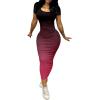 imagePINSV Womens Casual Bodycon Maxi Dress Summer Scoop Neck Short Sleeve Long Fitted Dresses Club PartyBlack Pink Gradient