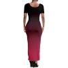 imagePINSV Womens Casual Bodycon Maxi Dress Summer Scoop Neck Short Sleeve Long Fitted Dresses Club PartyBlack Pink Gradient