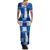 imagePINSV Womens Casual Bodycon Maxi Dress Summer Scoop Neck Short Sleeve Long Fitted Dresses Club PartyBlue Checkered Print