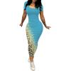 imagePINSV Womens Casual Bodycon Maxi Dress Summer Scoop Neck Short Sleeve Long Fitted Dresses Club PartyBlue Leopard Print