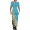 imagePINSV Womens Casual Bodycon Maxi Dress Summer Scoop Neck Short Sleeve Long Fitted Dresses Club PartyBlue Leopard Print
