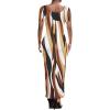 imagePINSV Womens Casual Bodycon Maxi Dress Summer Scoop Neck Short Sleeve Long Fitted Dresses Club PartyBrown Striped Print