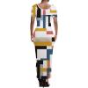 imagePINSV Womens Casual Bodycon Maxi Dress Summer Scoop Neck Short Sleeve Long Fitted Dresses Club PartyColorful Checkered Print