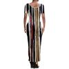 imagePINSV Womens Casual Bodycon Maxi Dress Summer Scoop Neck Short Sleeve Long Fitted Dresses Club PartyColorful Striped Print